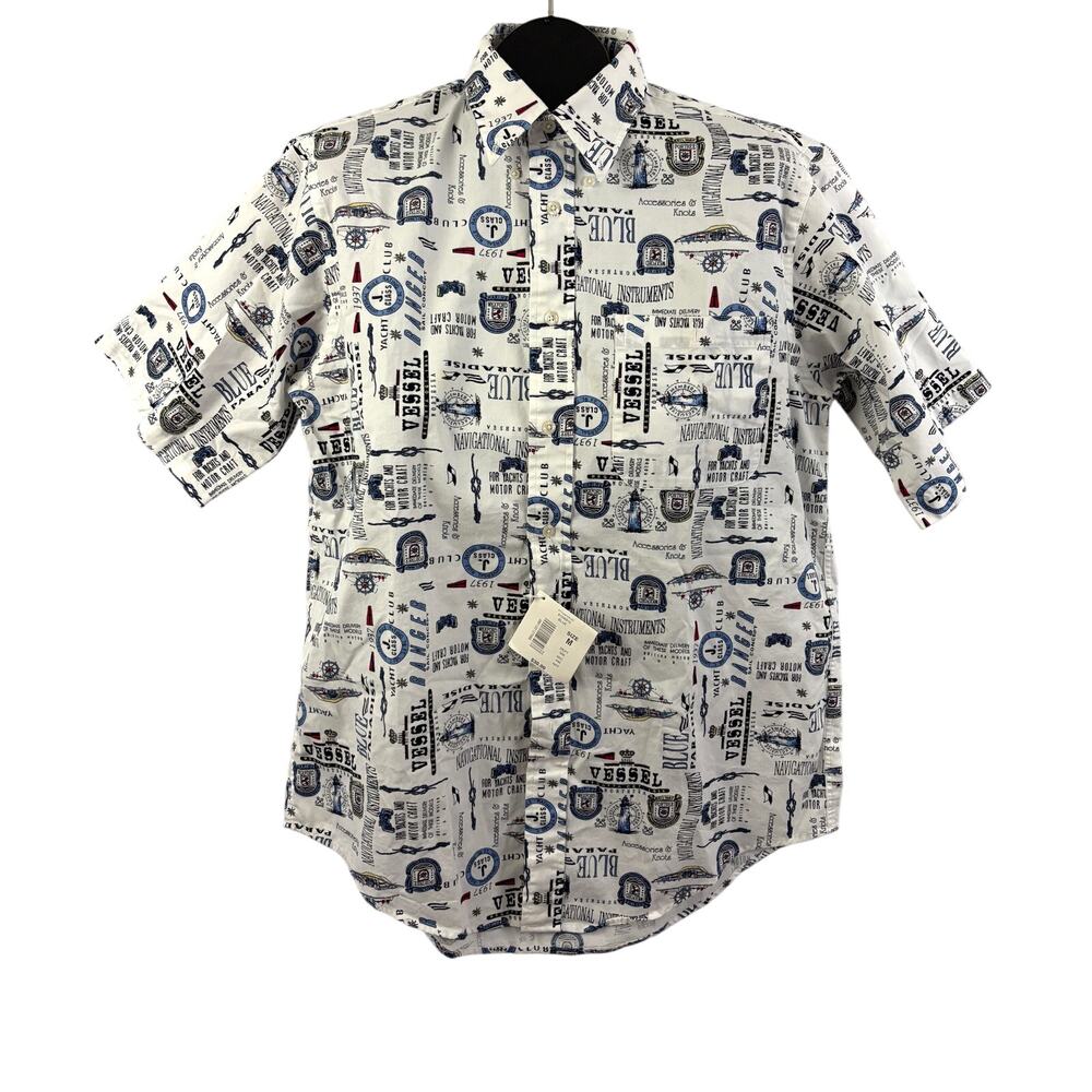 VTG 90s Roundtree Yorke Nautical Print‎ Shirt Sailing Blue M NWT